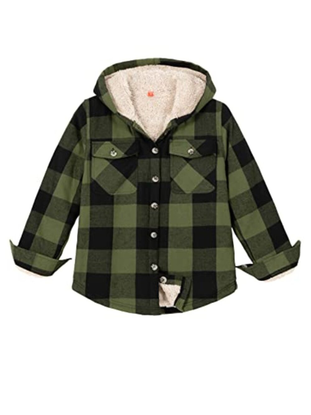Boys Sherpa Lined Hooded Flannel Shirt Jacket Button Down Plaid